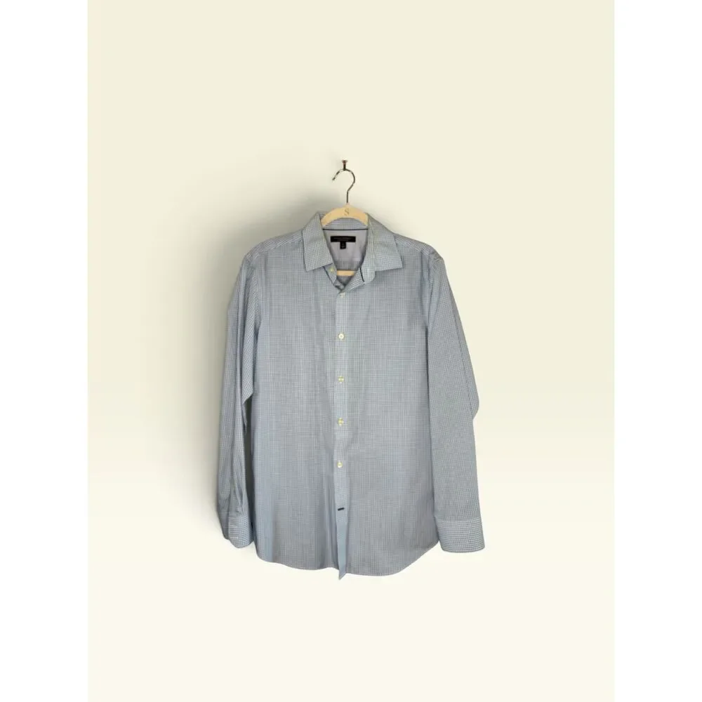 Banana Republic Men's M 15-15.5 Non-Iron Slim Fit Blue Check Dress Shirt